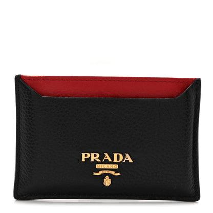 Prada Vitello Grain Metal Card Holder Black Fuoco 1 of 7