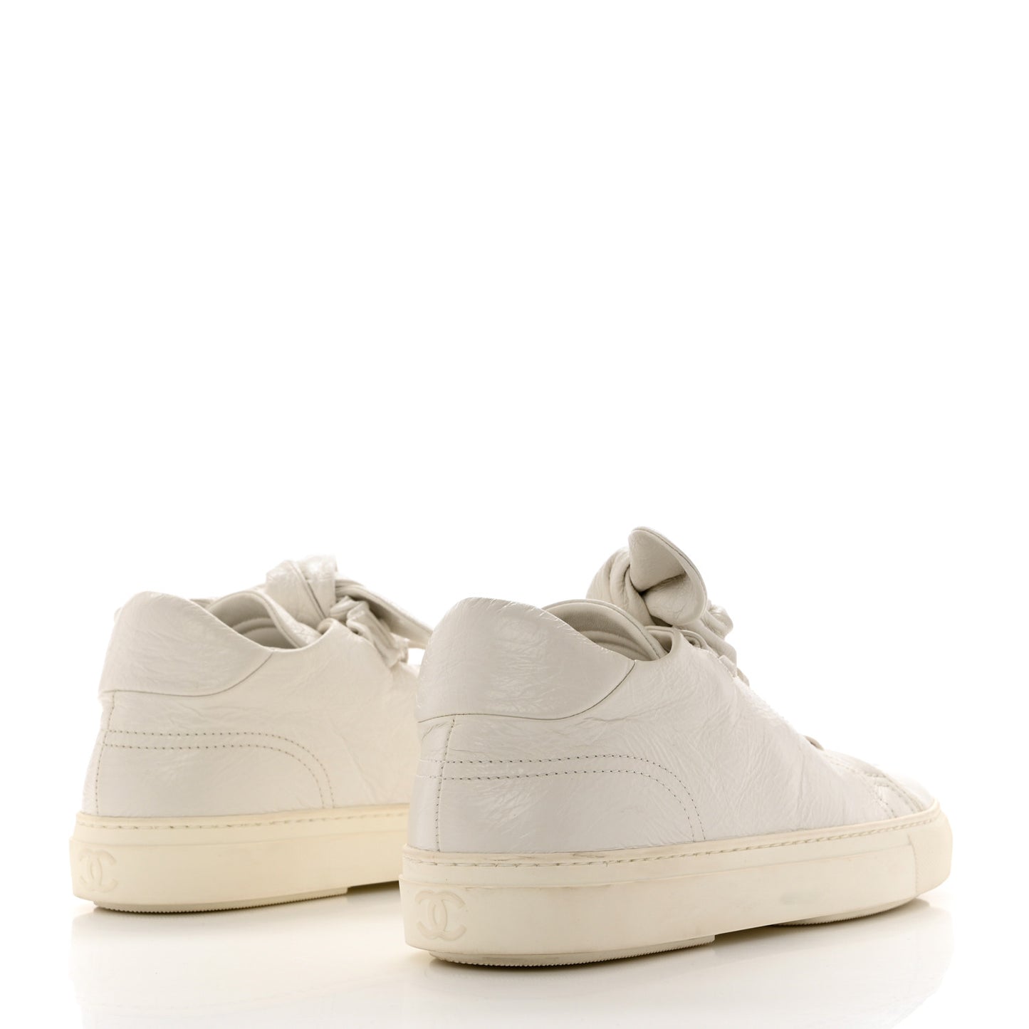 Crumpled Calfskin Womens CC Bow Sneakers 39.5 White