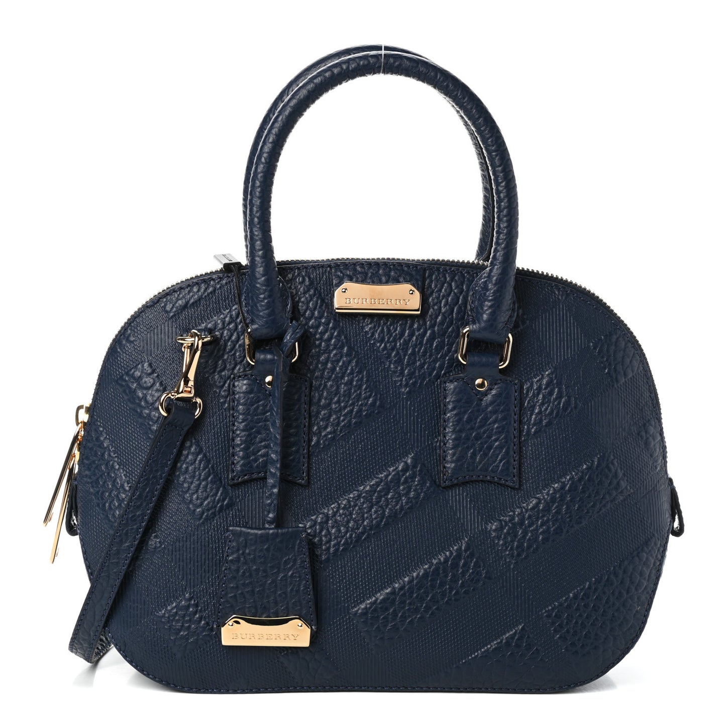 Heritage Grain Check Embossed Small Orchard Bowling Bag Blue Carbon