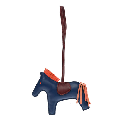 Hermes Milo Lambskin Grigri Rodeo Horse Bag Charm MM Bleu de Malte Rouge H Orange Poppy 1 of 6