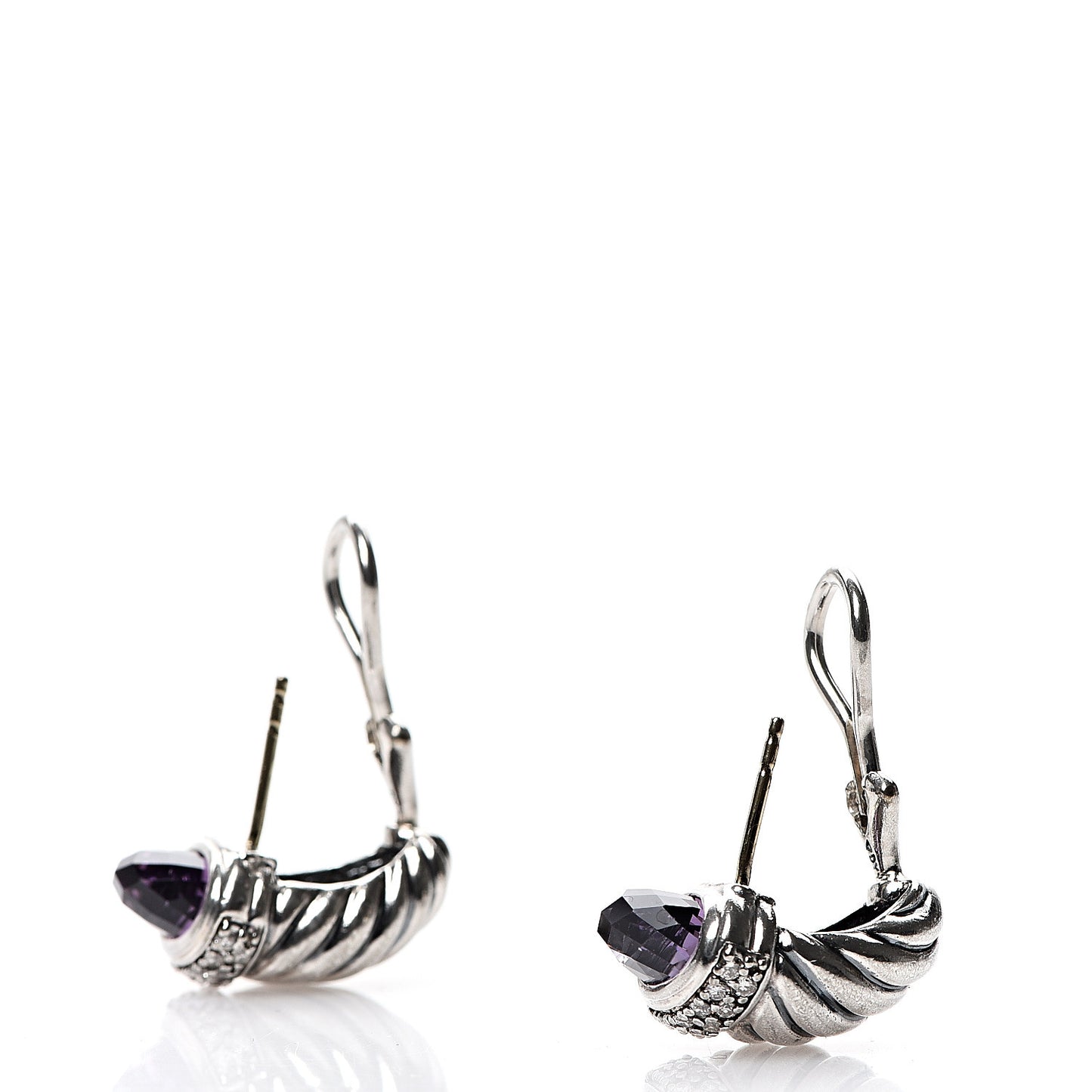 Sterling Silver Diamond Amethyst Shrimp Earrings