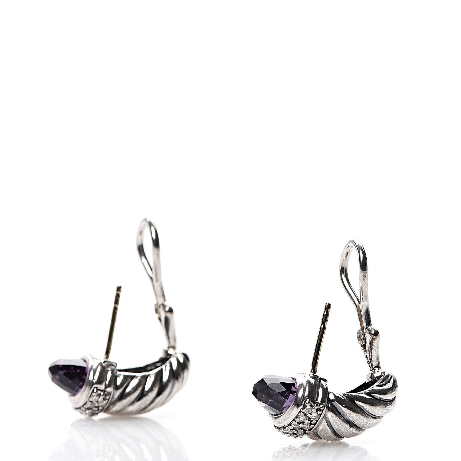 David Yurman Sterling Silver Diamond Amethyst Shrimp Earrings 3 of 6
