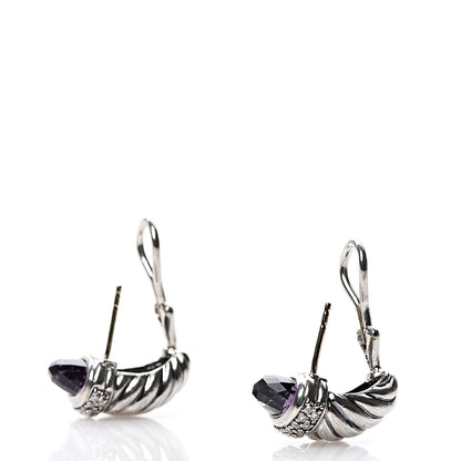 David Yurman Sterling Silver Diamond Amethyst Shrimp Earrings 3 of 6