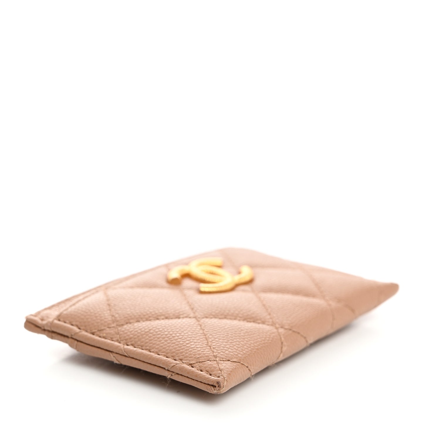 Caviar Quilted Textured CC Card Holder Dark Beige