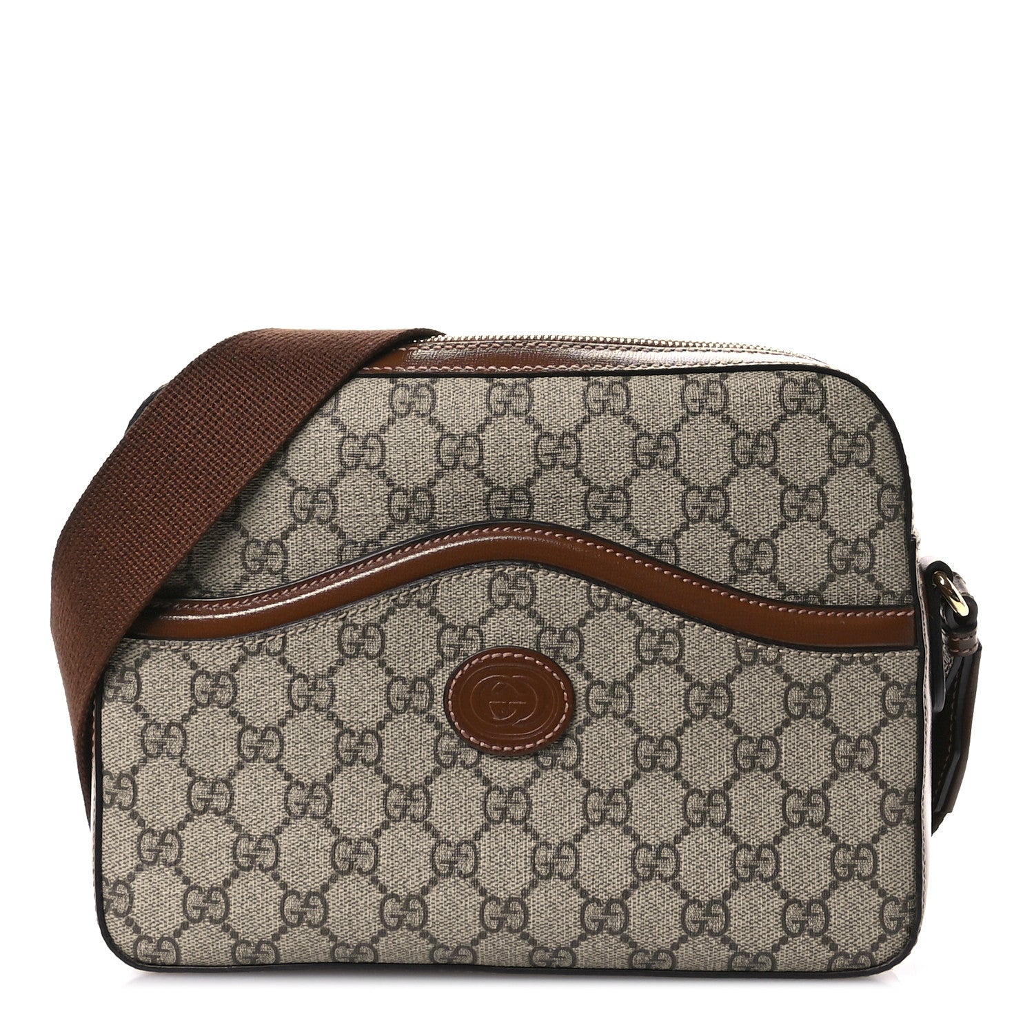 Gucci GG Supreme Monogram Azalea Calfskin Retro Interlocking G Messenger Shoulder Bag Beige Ebony Brown Sugar 1 of 10