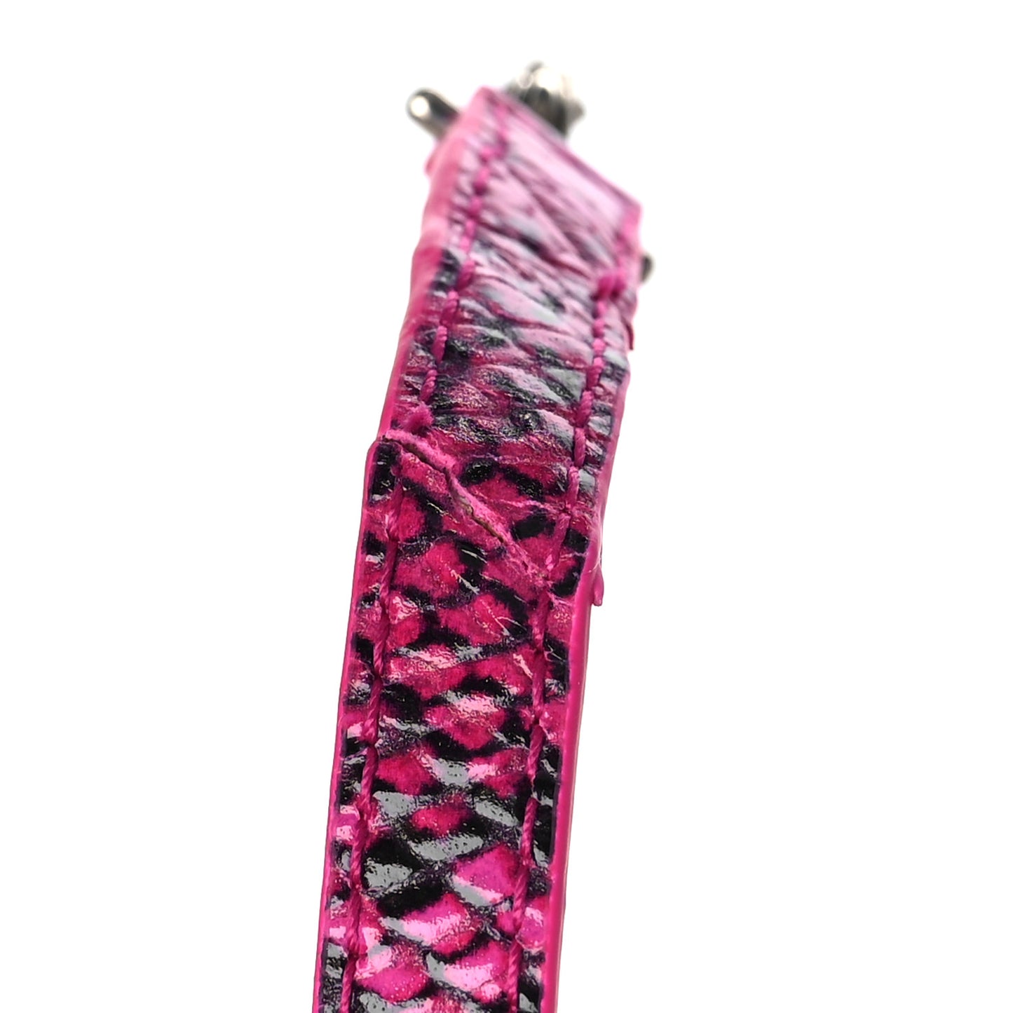 Shiny Calfskin Python Effect Small Hourglass Top Handle Bag Fuchsia Black