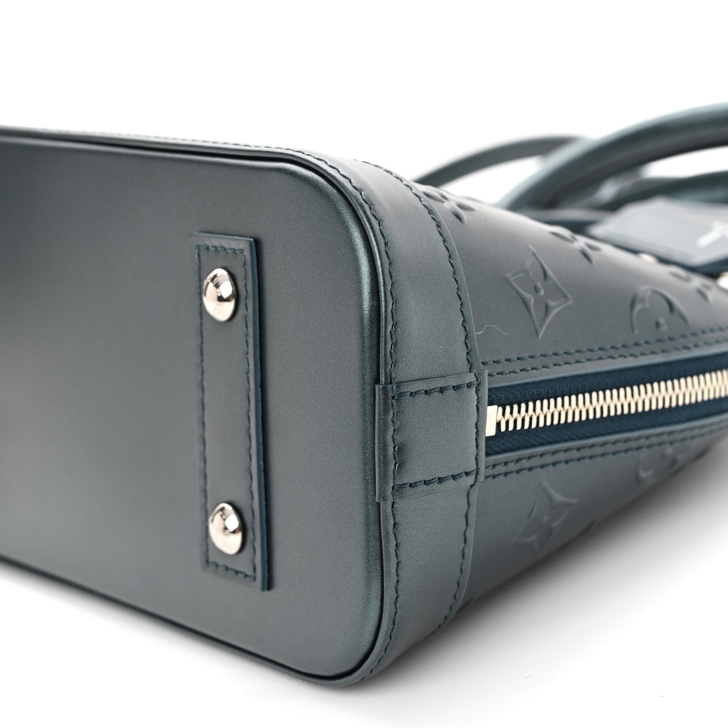 Metallic Calfskin Debossed Monogram Alma BB Steel Blue