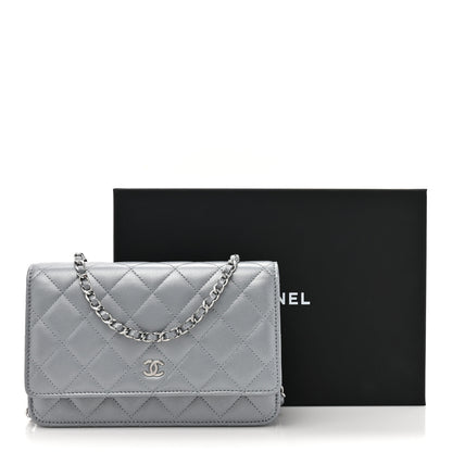 Chanel Metallic Lambskin Quilted Wallet On Chain WOC Silver 12 of 12