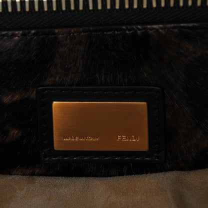 Fendi Calfskin Calf Hair Leopard Print Medium Peekaboo Iconic Satchel Black 5 of 7
