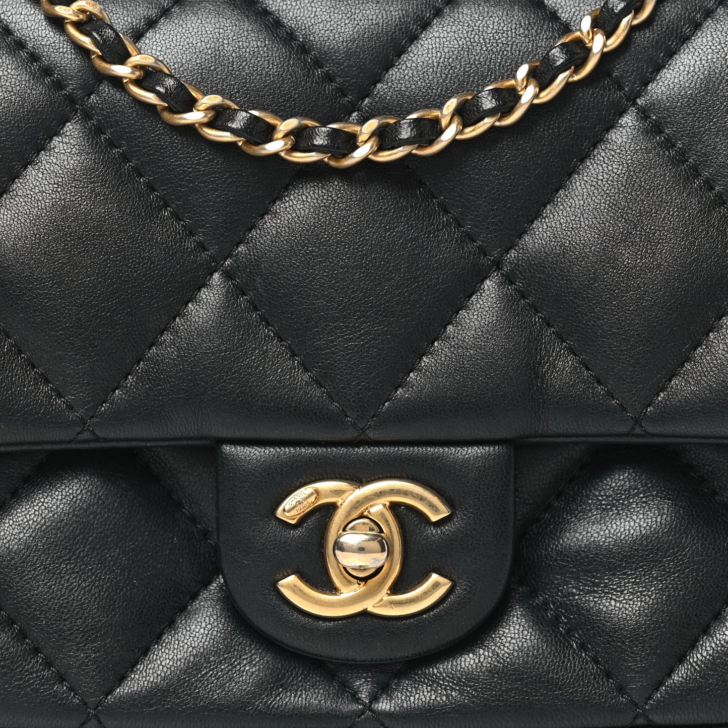 Lambskin Quilted Mini Heart Charms Flap Black