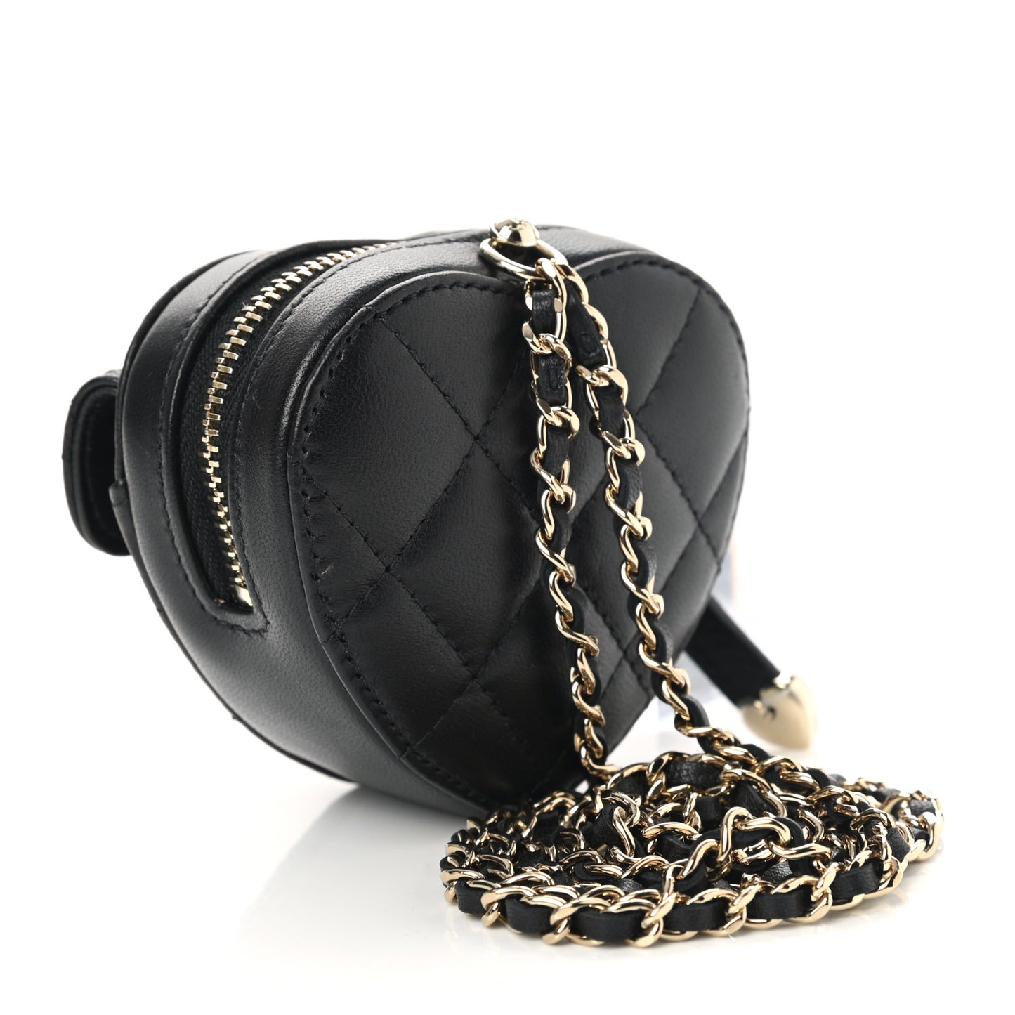 Lambskin Quilted CC In Love Heart Coin Purse With Chain Black