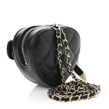 Chanel Lambskin Quilted CC In Love Heart Coin Purse With Chain Black 3 of 9