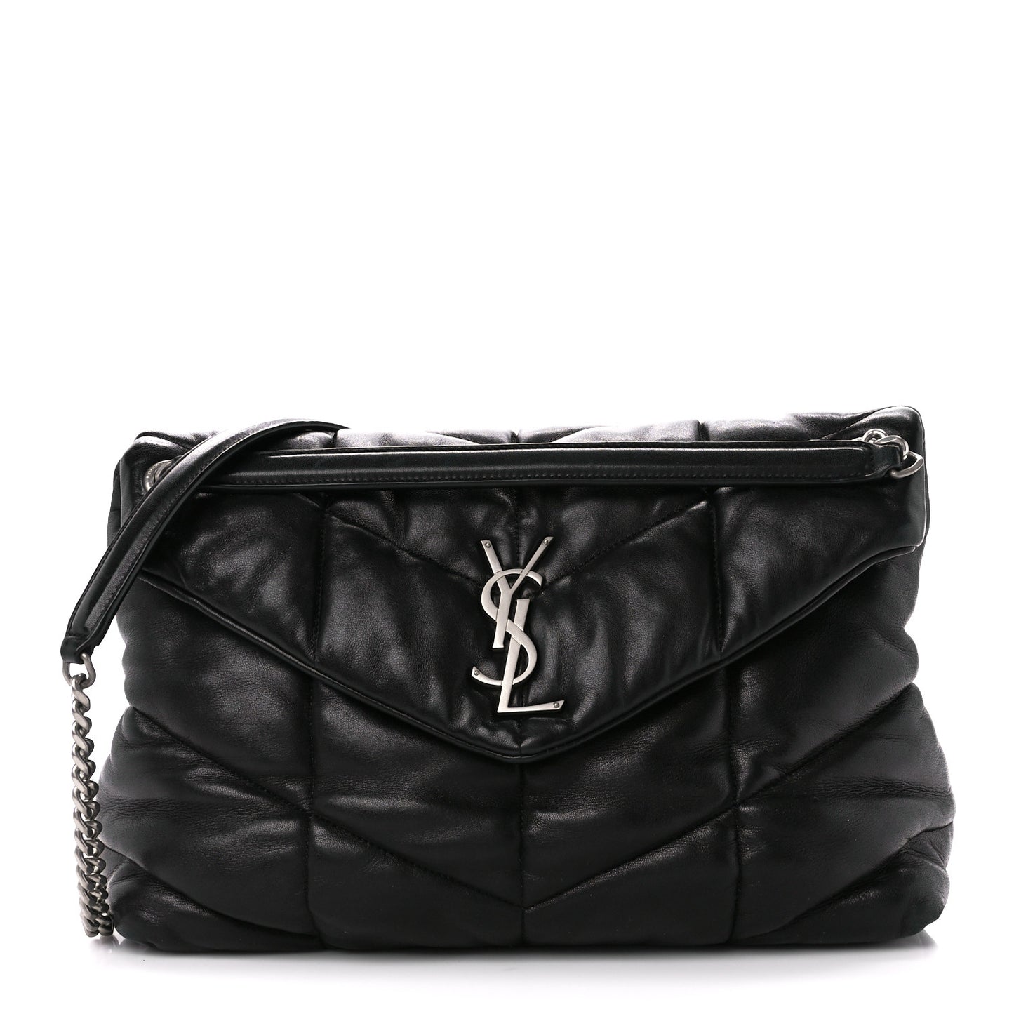 Lambskin Quilted Medium Loulou Puffer Monogram Chain Satchel Black