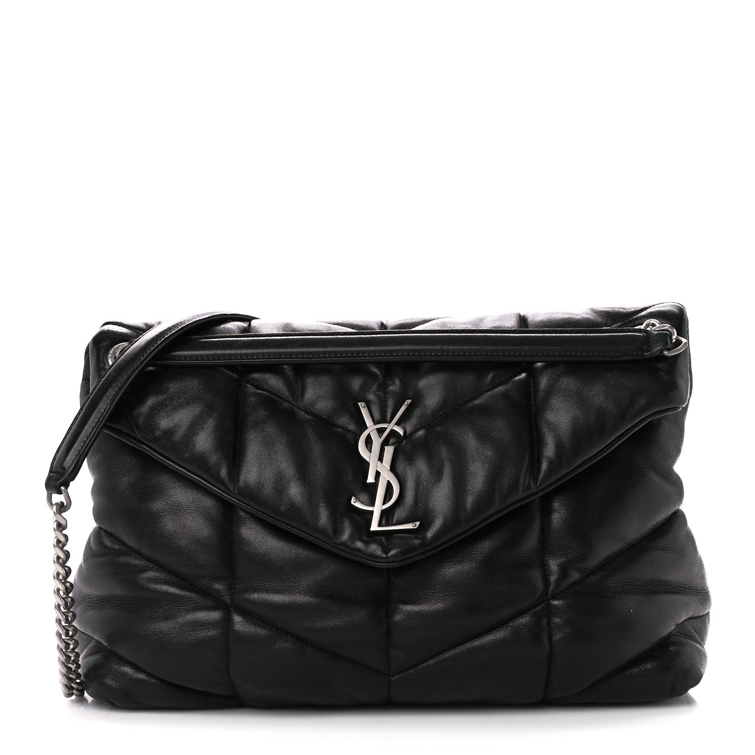 Saint Laurent Lambskin Quilted Medium Loulou Puffer Monogram Chain Satchel Black 1 of 12