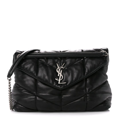 Saint Laurent Lambskin Quilted Medium Loulou Puffer Monogram Chain Satchel Black 1 of 12