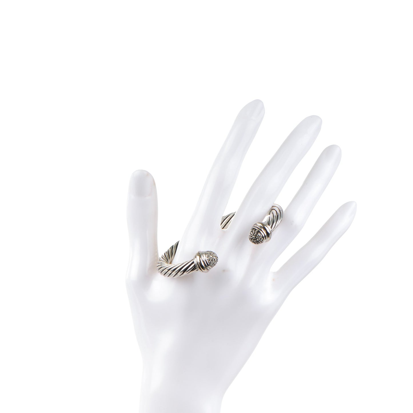 Sterling Silver Pave Diamond 7mm Cable Classics Bracelet