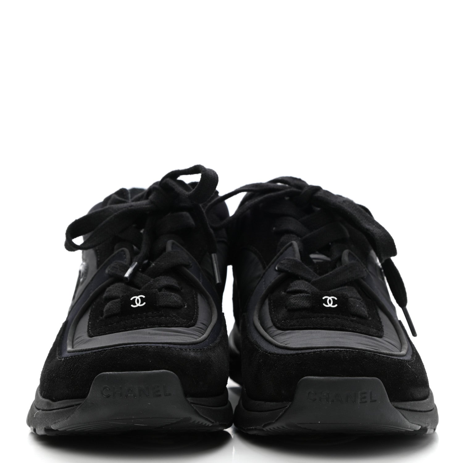 Chanel Nylon Calfskin Suede CC Sneakers 37 Black 2 of 9