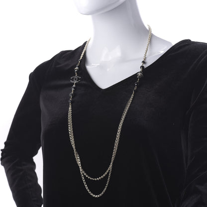 Chanel Pearl Beaded Crystal CC Long Necklace Gold Black White 2 of 7