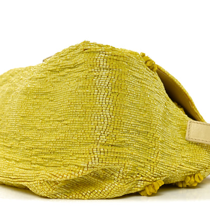 Fendi Rolling Stone Vitello Seta Bead Embroidered Mama Baguette Giallo 10 of 11