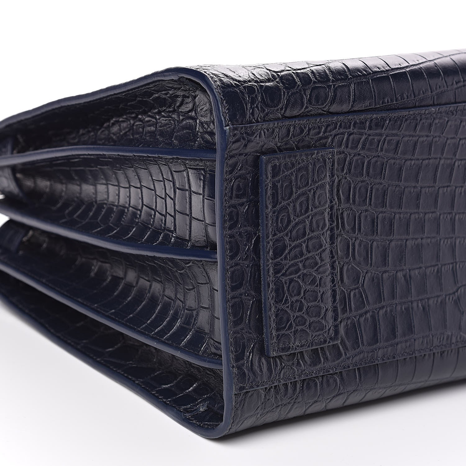 Saint Laurent Calfskin Crocodile Embossed Small Supple Sac de Jour Navy 8 of 11