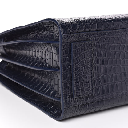 Saint Laurent Calfskin Crocodile Embossed Small Supple Sac de Jour Navy 8 of 11