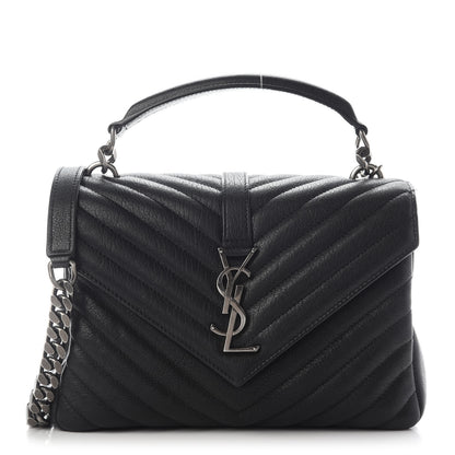 Saint Laurent Sheepskin Matelasse Chevron Monogram Large College Satchel Black 1 of 9