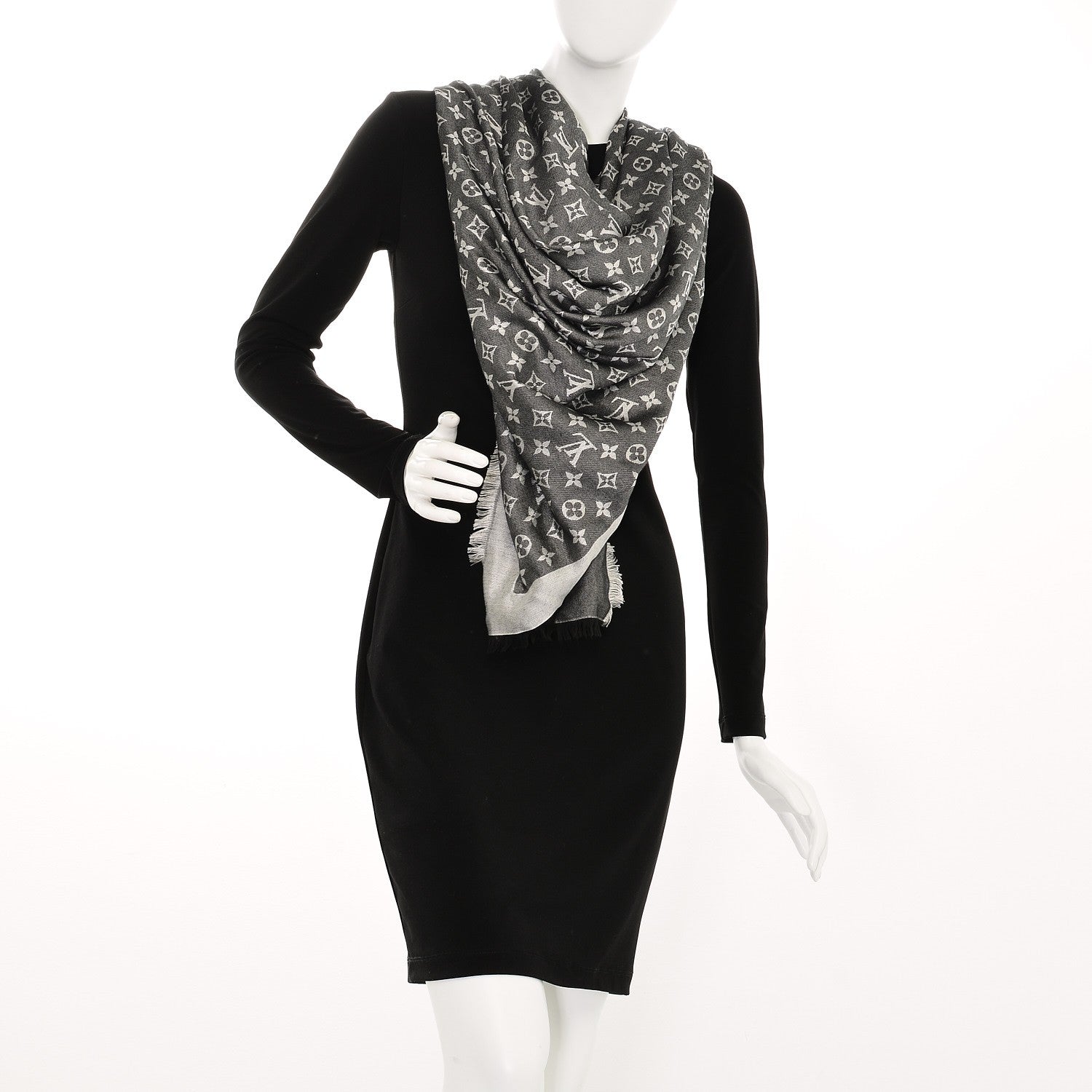 Louis Vuitton Wool Silk Monogram Denim Shawl Black 2 of 5