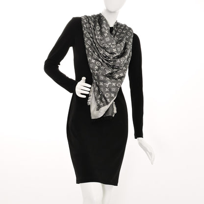 Louis Vuitton Wool Silk Monogram Denim Shawl Black 2 of 5