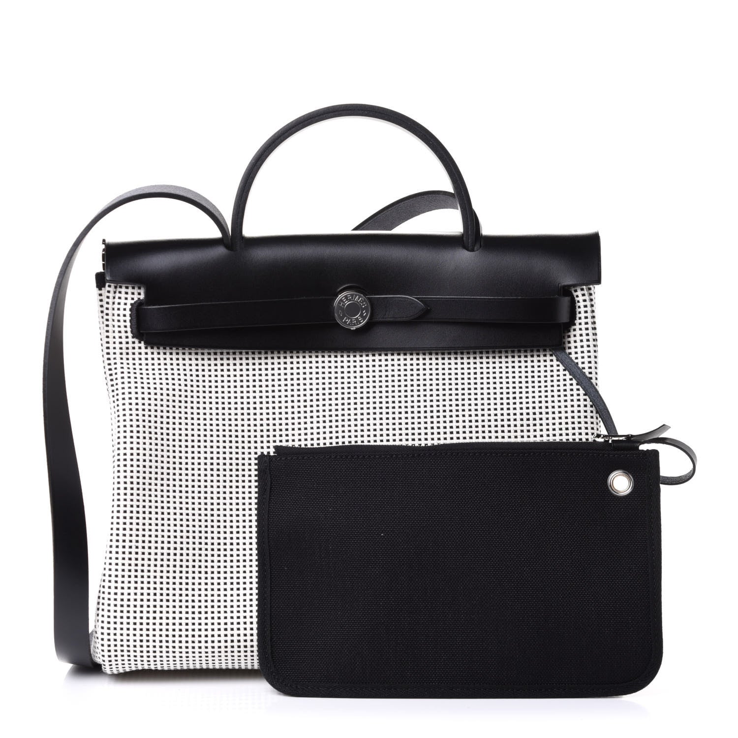 Hermes Vache Hunter Criss Viking Herbag Zip Retourne 31 PM Ecru Black 1 of 9