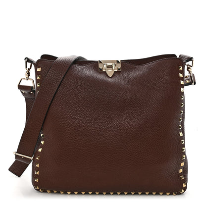 Valentino Garavani Pebbled Calfskin Large Rockstud Flip-Lock Messenger Bag Brown 1 of 12