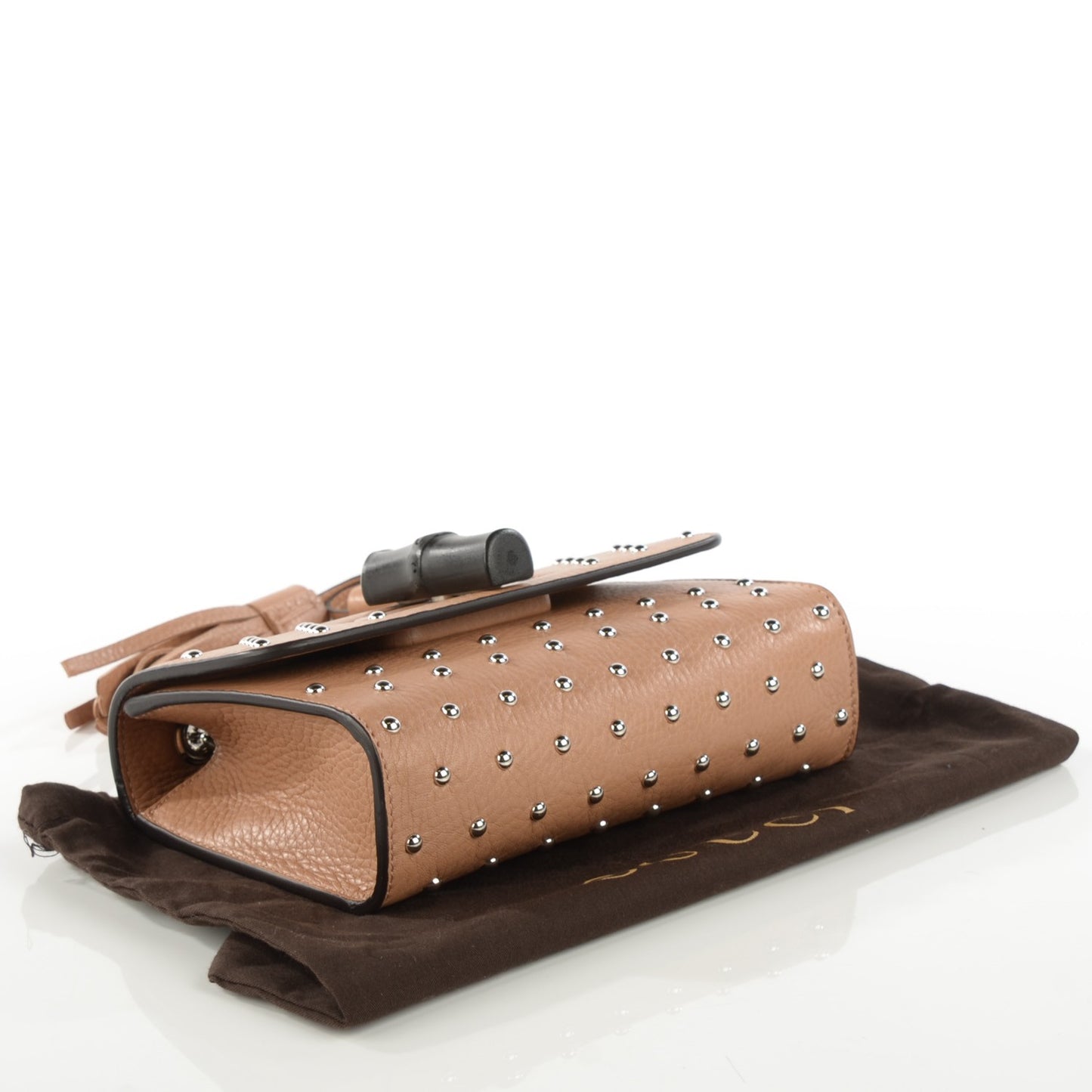 Calfskin Studded Small Miss Bamboo Shoulder Bag Camelia