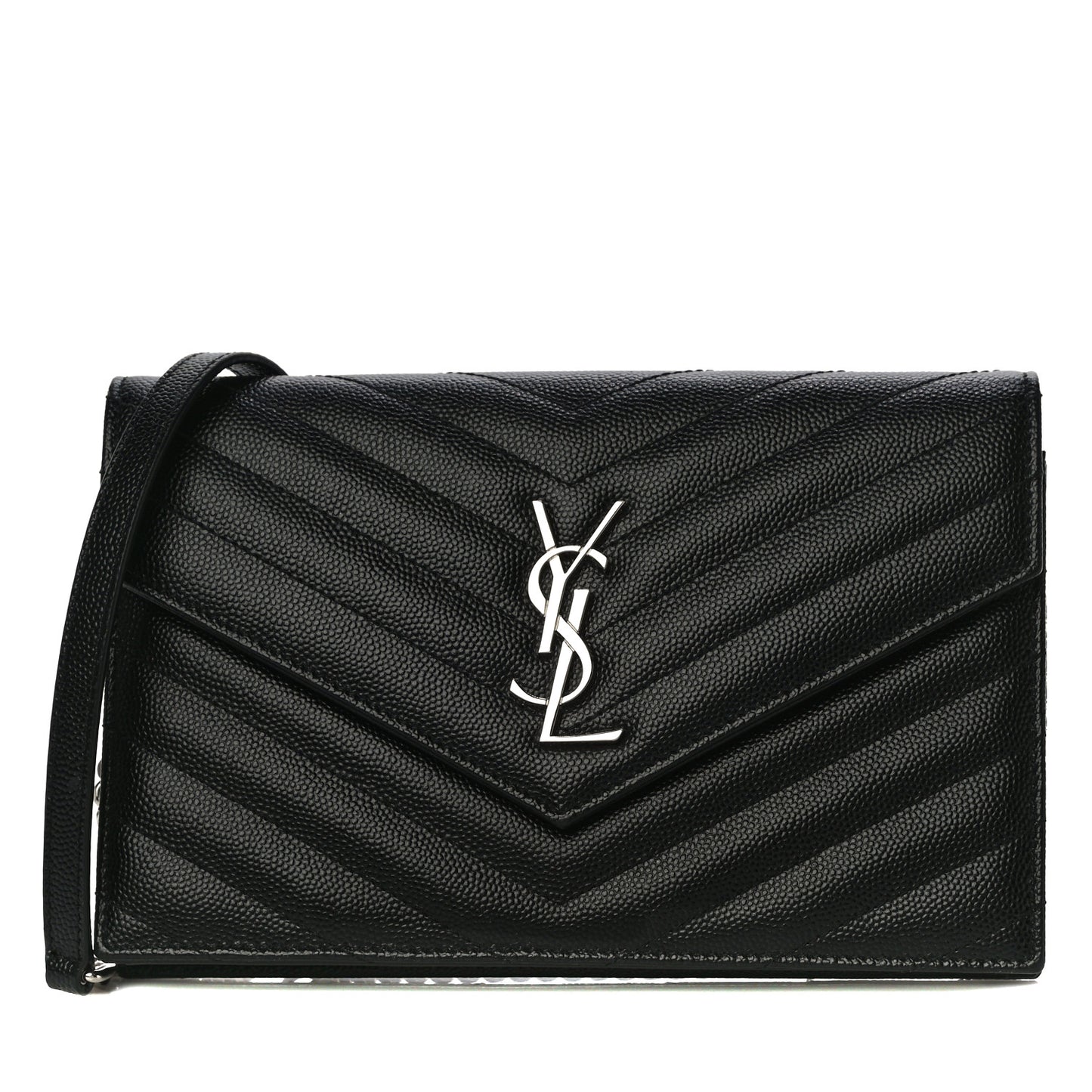 Grain De Poudre Matelasse Chevron Monogram Envelope Chain Wallet Black