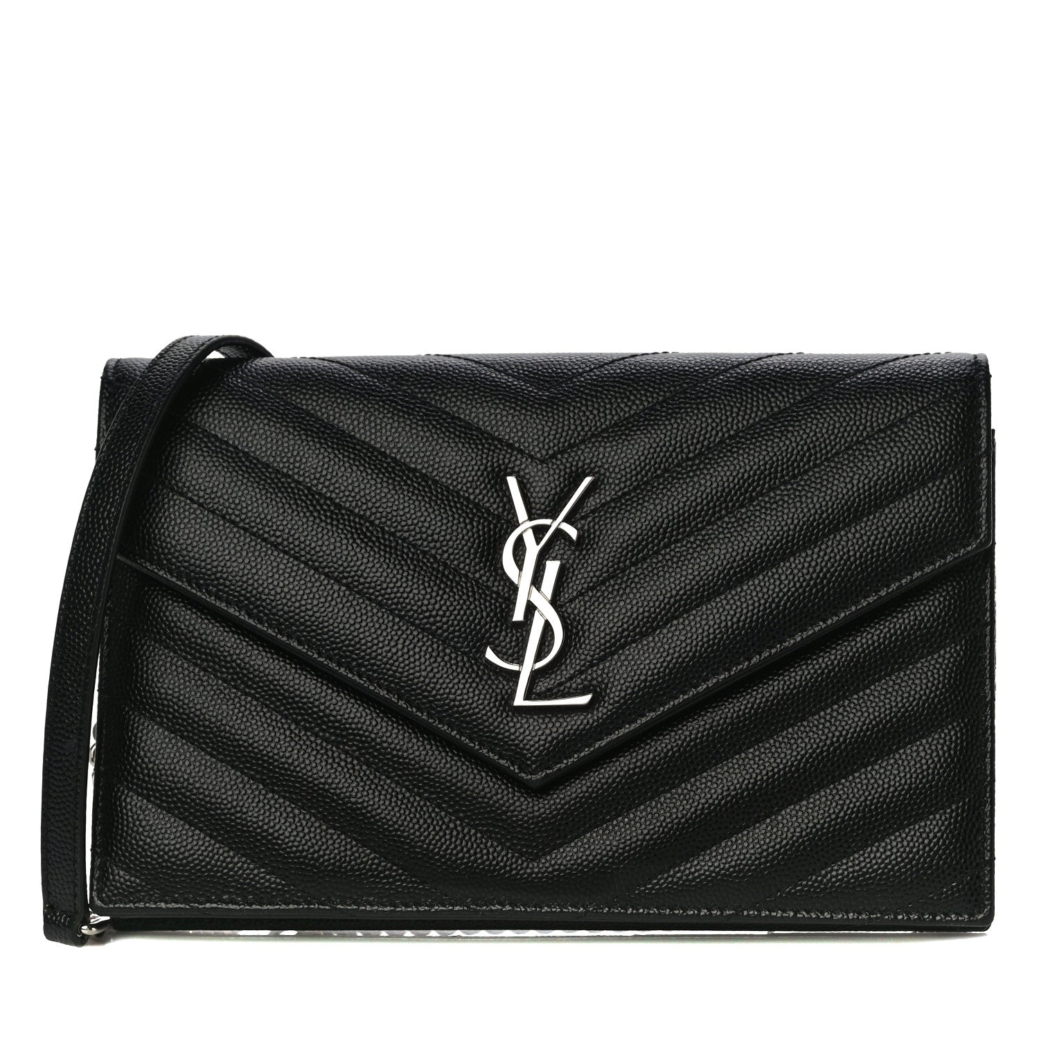 Saint Laurent Grain De Poudre Matelasse Chevron Monogram Envelope Chain Wallet Black 1 of 8