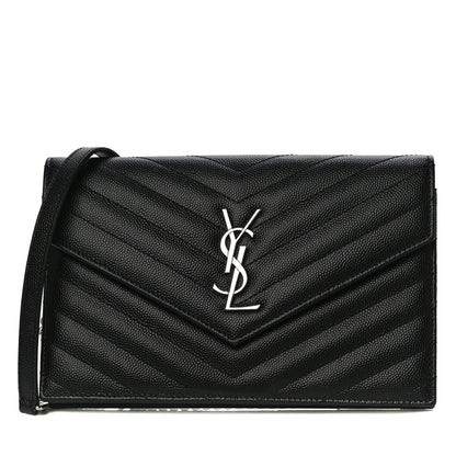 Saint Laurent Grain De Poudre Matelasse Chevron Monogram Envelope Chain Wallet Black 1 of 8