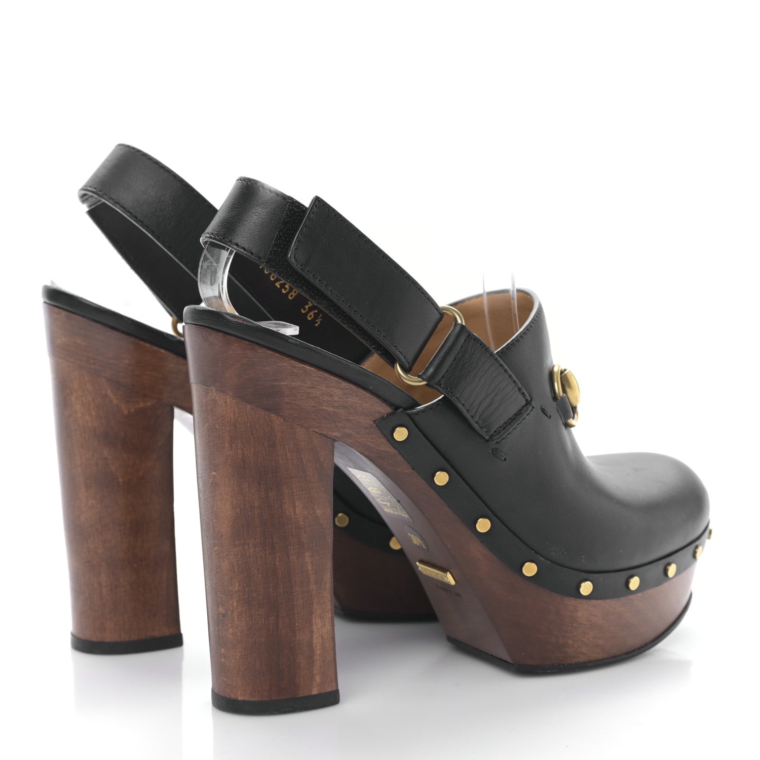 Gucci Betis Calfskin Horsebit Amstel Platform Slingback Clogs 36.5 Black 4 of 8
