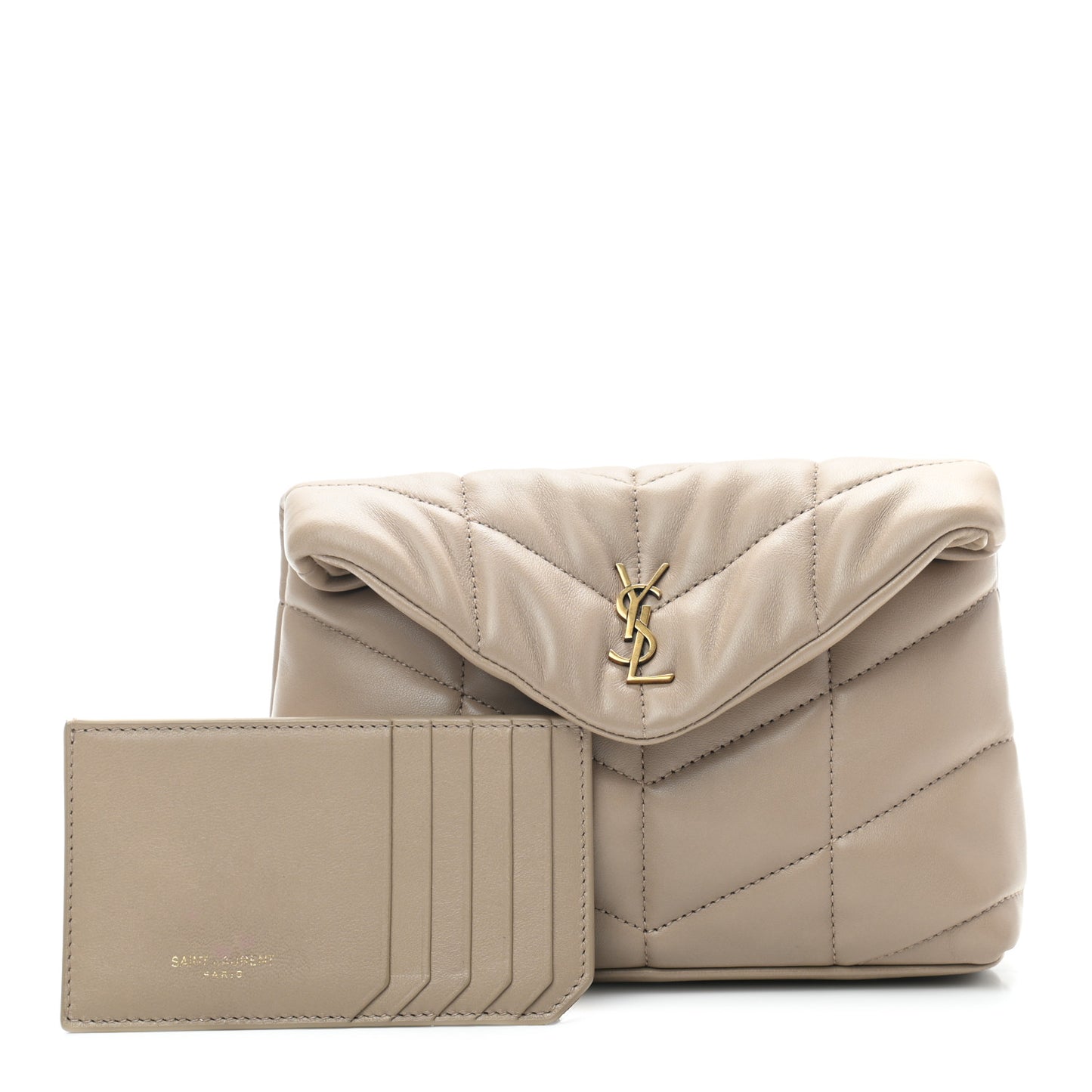 Lambskin Monogram Loulou Puffer Pouch Clutch Dark Beige