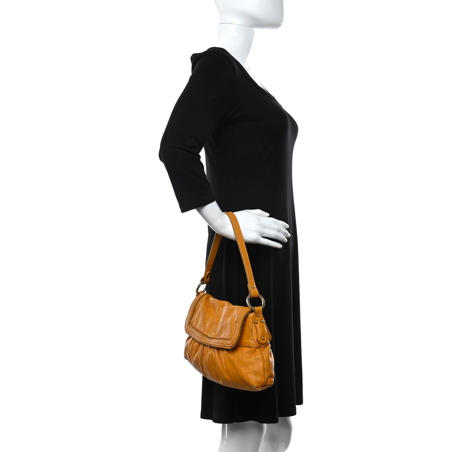 Fendi Calfskin Perforated Small Chef Shoulder Bag Yellow 2 of 14
