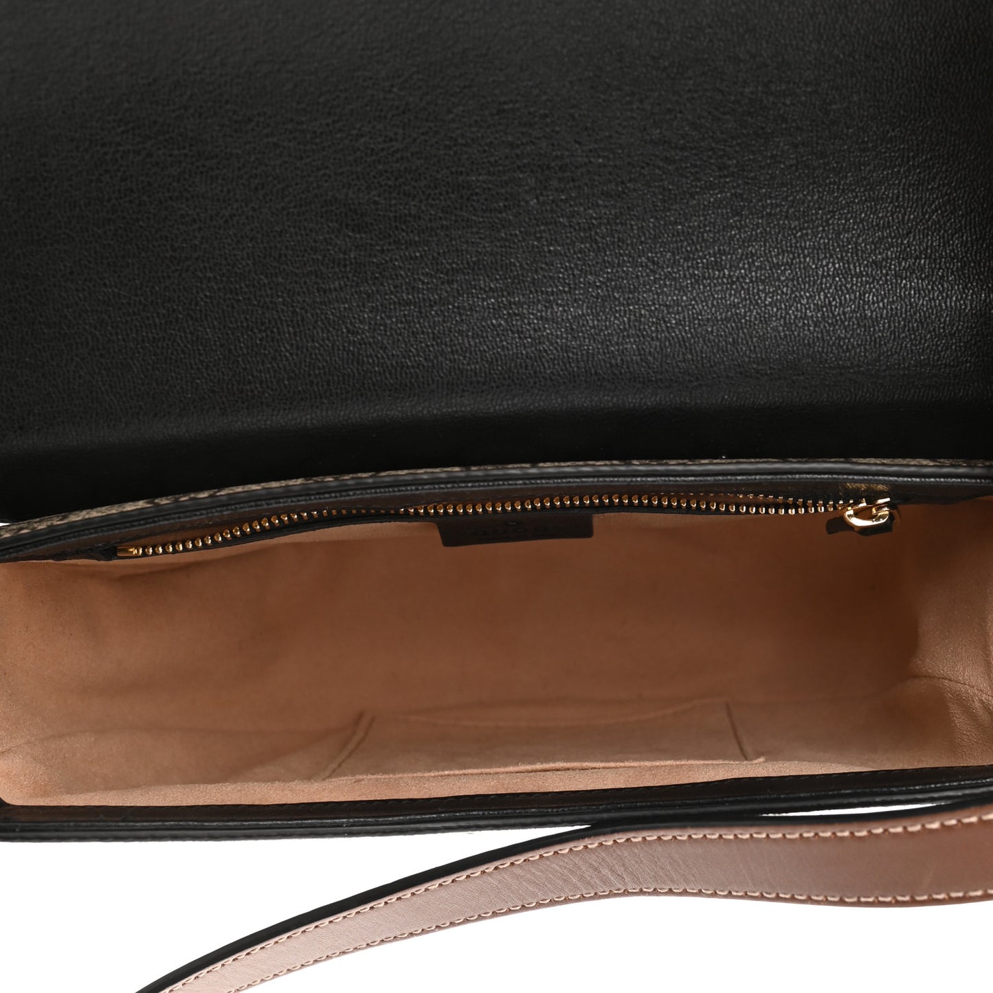 GG Supreme Monogram Calfskin Small Padlock Messenger Shoulder Bag Beige Black Cuir