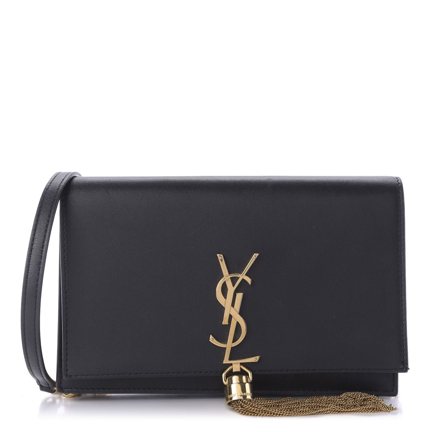 Smooth Calfskin Classic Monogram Kate Tassel Chain Wallet Black