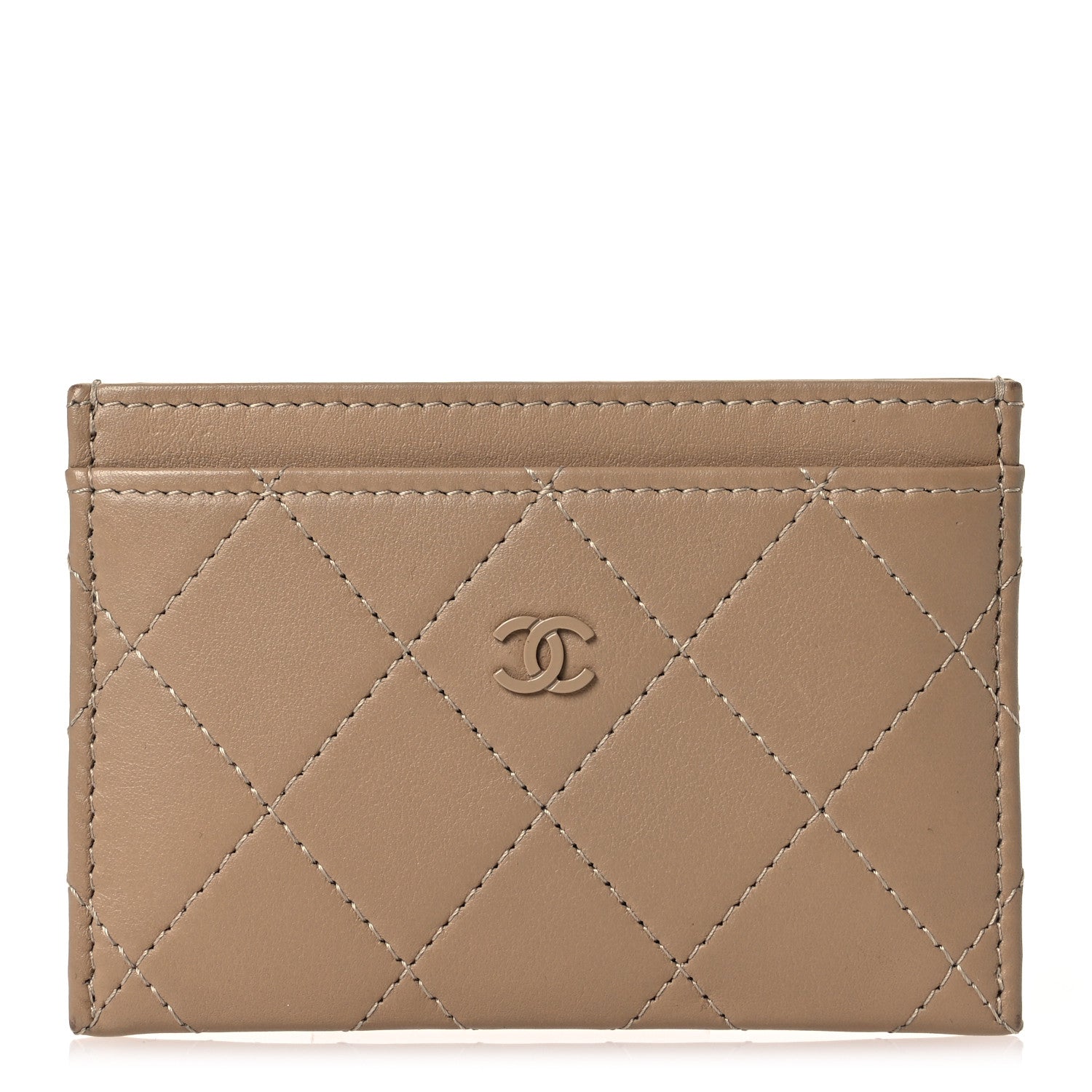 Chanel Lambskin Quilted Card Holder Dark Beige 1 of 14