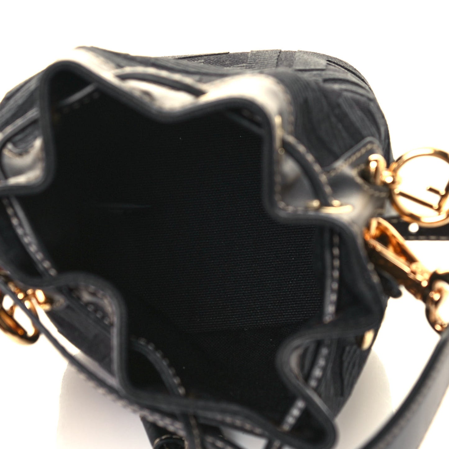Canvas Vitello King F is Fendi FF Embroidered Mini Mon Tresor Bucket Bag Black
