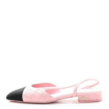 Chanel Suede Crystal Grosgrain Cap Toe CC Slingback Flats 37 Pink Gold Black 1 of 9