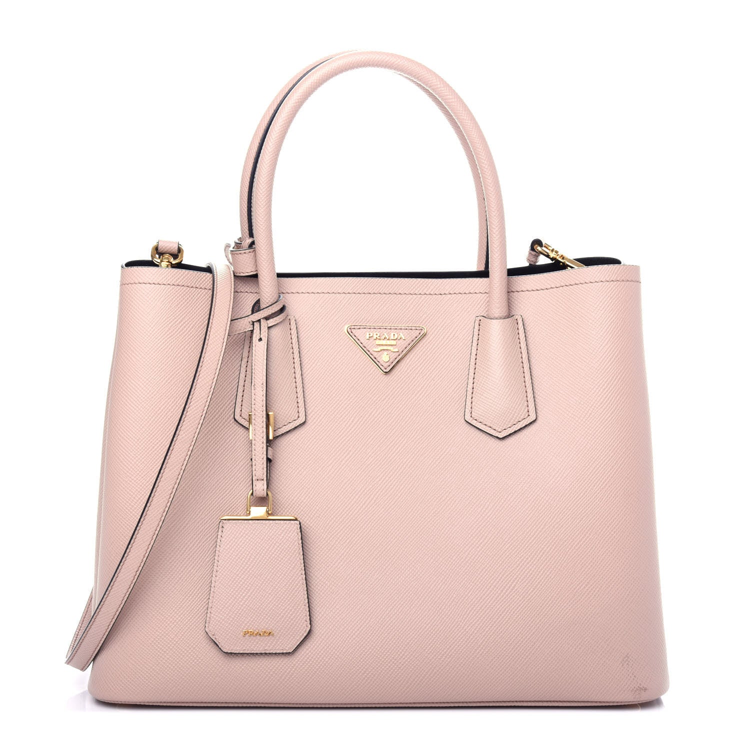 Prada Saffiano Cuir Small Double Bag Cammeo Black 1 of 11