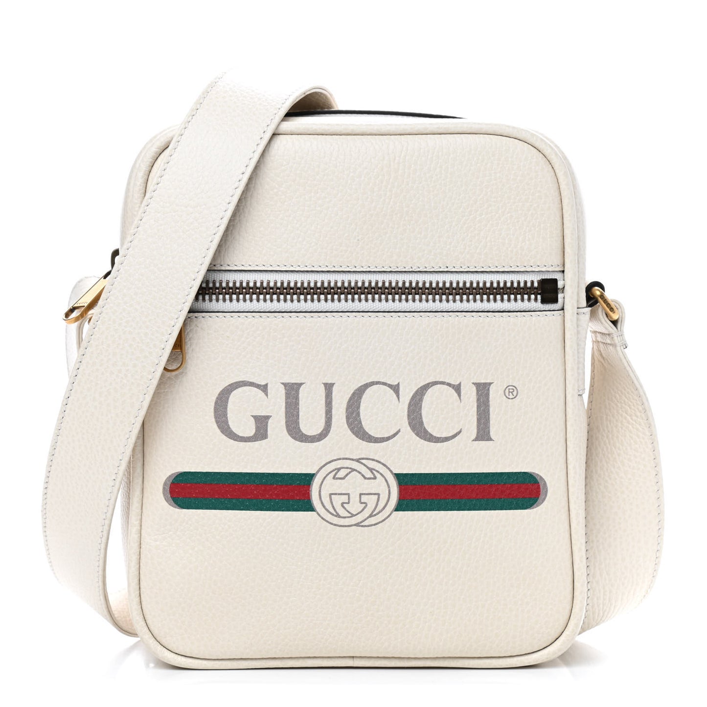 Grained Calfskin Logo Messenger Bag White