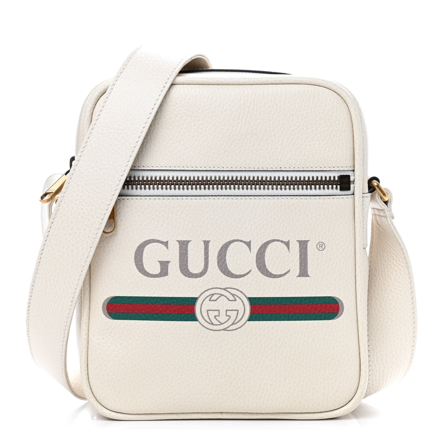 Gucci Grained Calfskin Logo Messenger Bag White 1 of 8