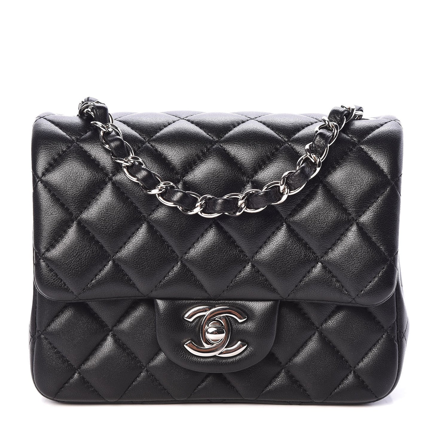 Lambskin Quilted Mini Square Flap Black