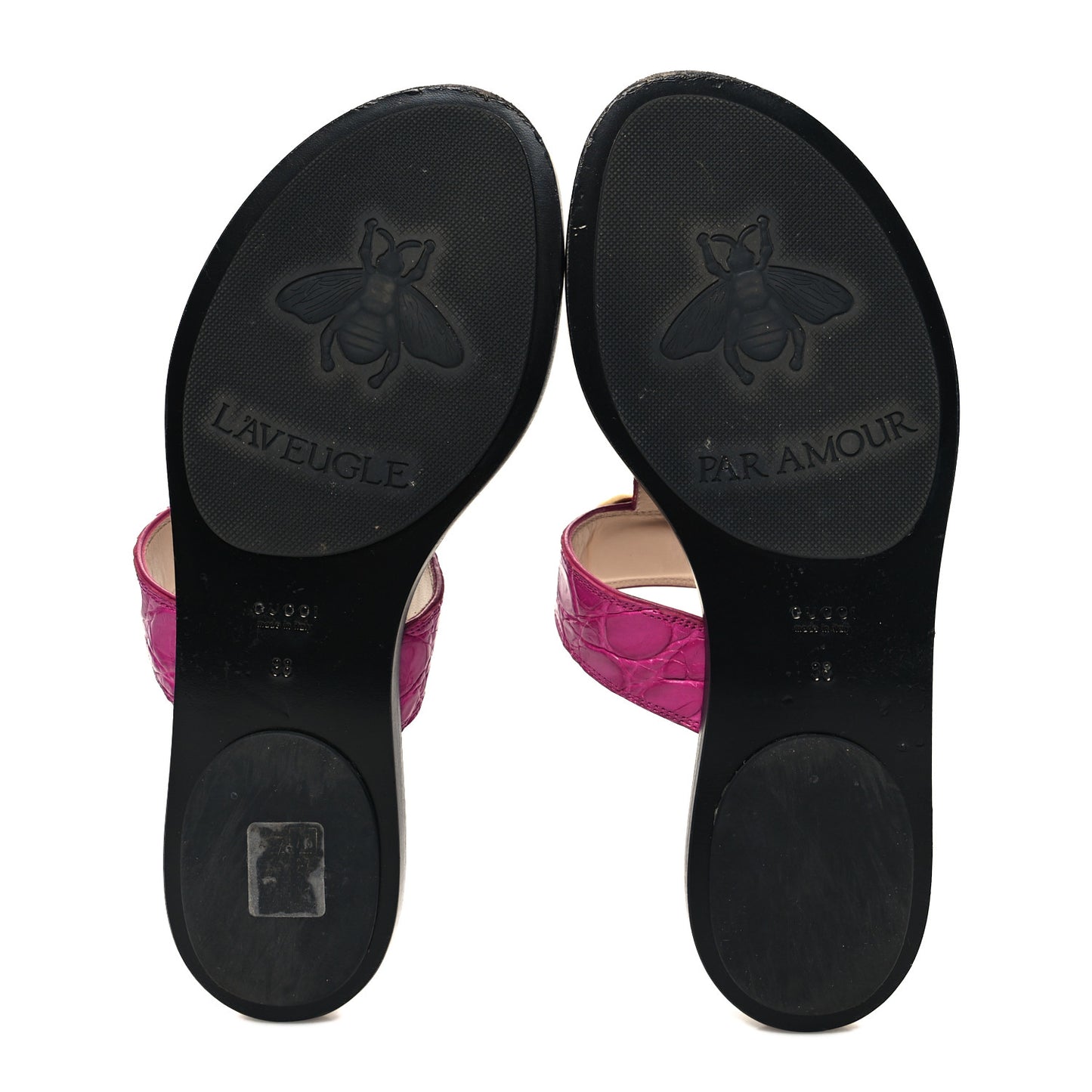 Calfskin Crocodile Embossed GG Marmont Thong Sandals 38 Fuchsia