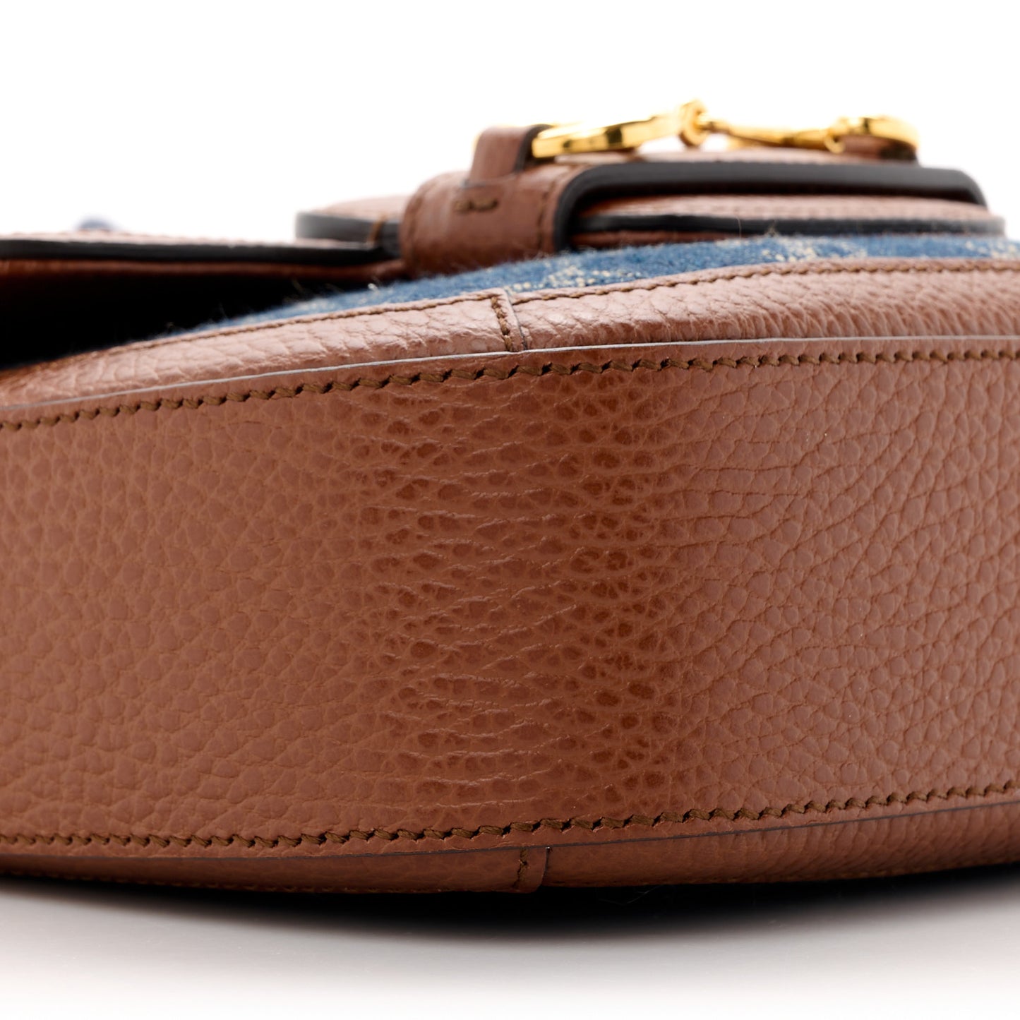 New Denim GG Monogram Dollar Calfskin Web Mini Horsebit 1955 Shoulder Bag Blue Tea Cuir Epilog