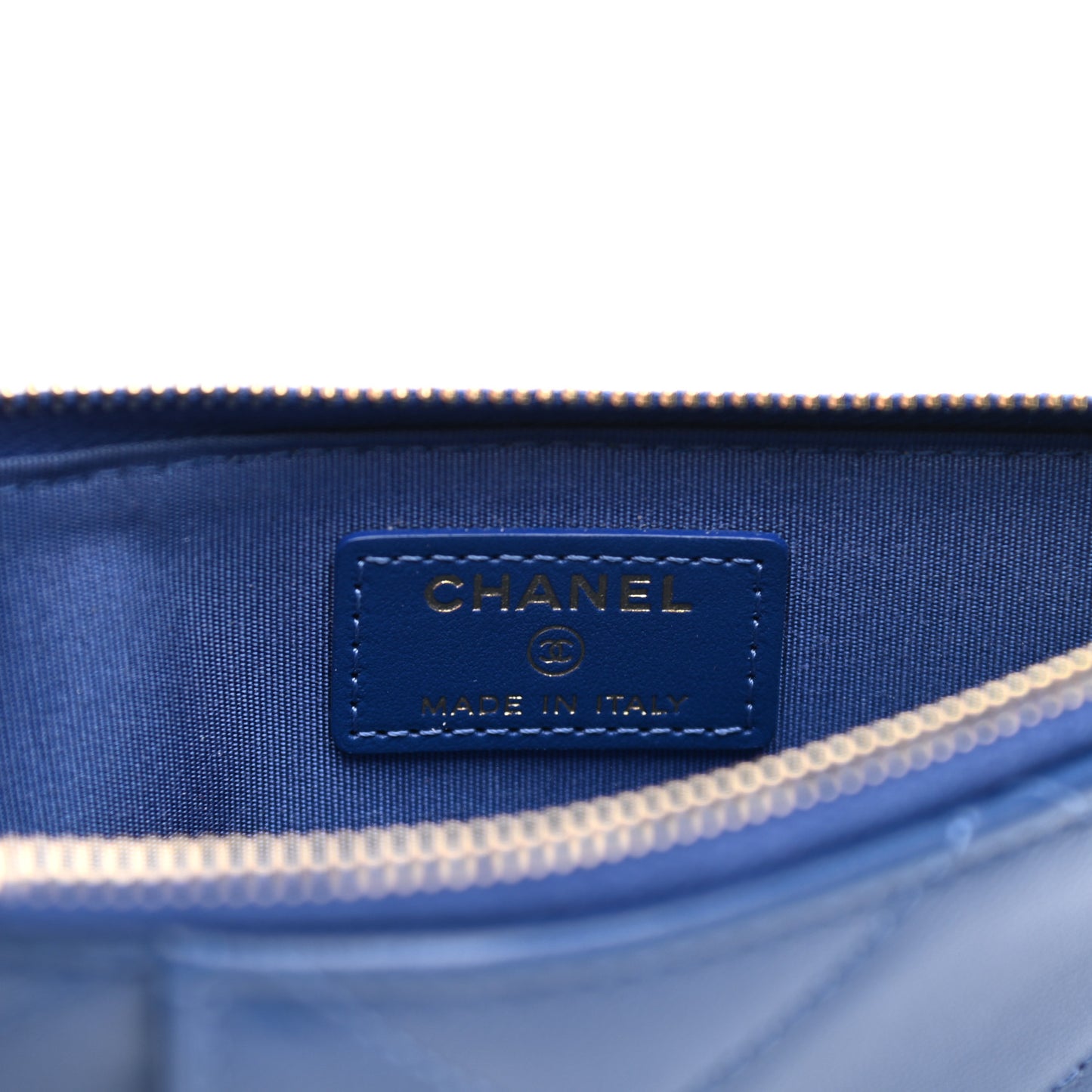 Shiny Goatskin Quilted Chanel 19 Flat Wallet Pouch Blue