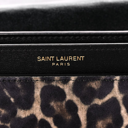 Saint Laurent Suede Leopard Print Monogram Cassandra Clasp Bag Black 6 of 9